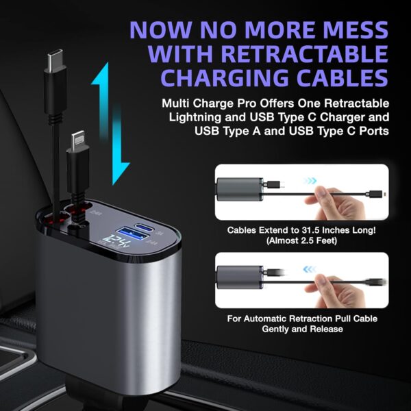 High-Speed Car Charger Retractable Cord - Image 2