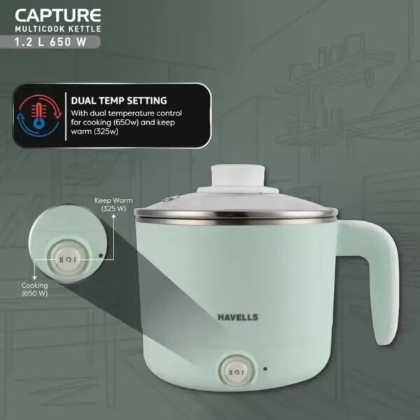 Havells Capture 1.2 Ltr Multi Cook Kettle with Steamer Basket - Image 2