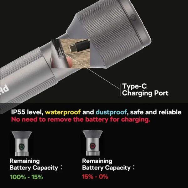 Philips Aircraft Aluminium Alloy 22cms Zoom LED Rechargeable Flashlight / Torch – SFL214 - Image 3