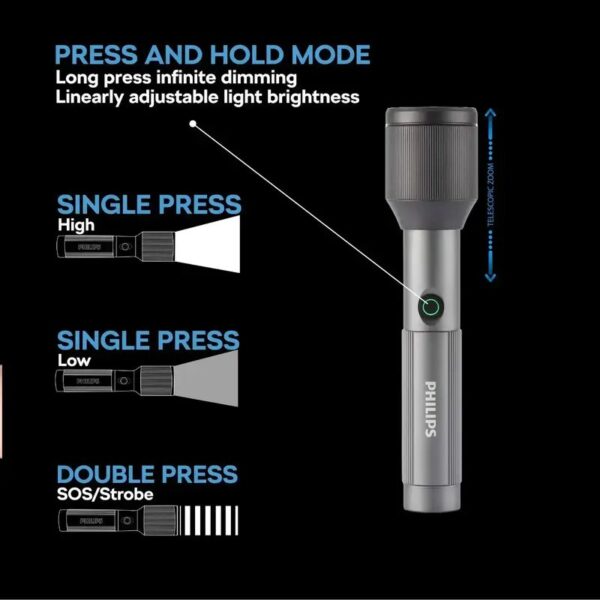 Philips Aircraft Aluminium Alloy 22cms Zoom LED Rechargeable Flashlight / Torch – SFL214 - Image 4